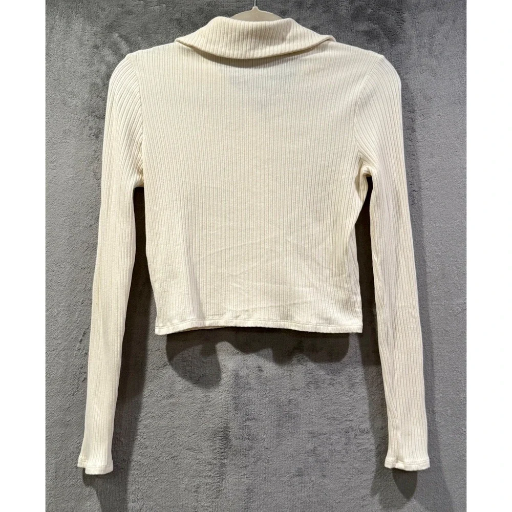 Reformation Cream Ribbed Heart Button Cardigan Top Small Tencel Cotton Blend